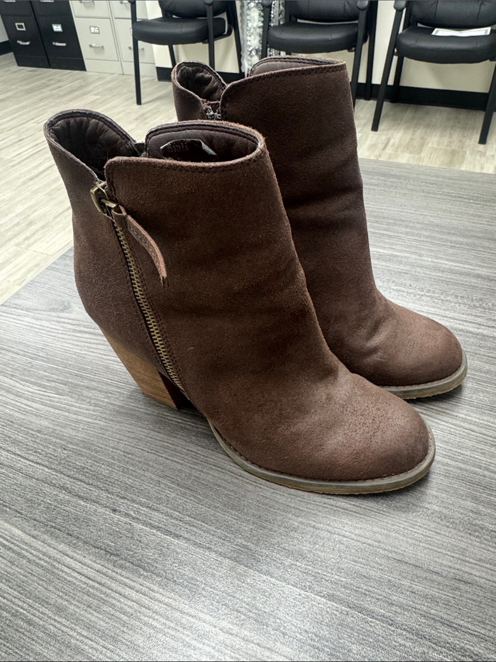 Brown Suede Wedge Ankle Boots - Women size 8.5